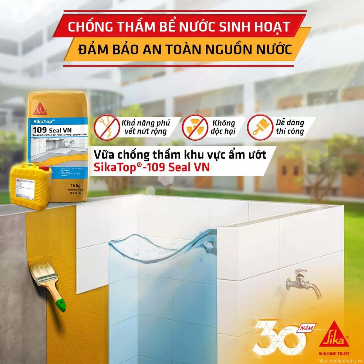 Vữa chống thấm khu vực ẩm ướt SikaTop Seal 109