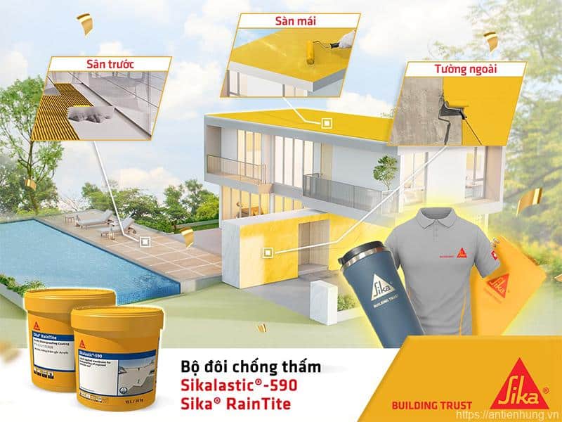 Bộ đôi sản phẩm chống thấm Sika Raintite và Sikalastic 590