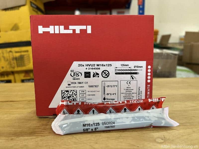 Sản phẩm túi hóa chất cấy thép Hilti HVU2 M16 chuyên dùng neo cấy bulong M16