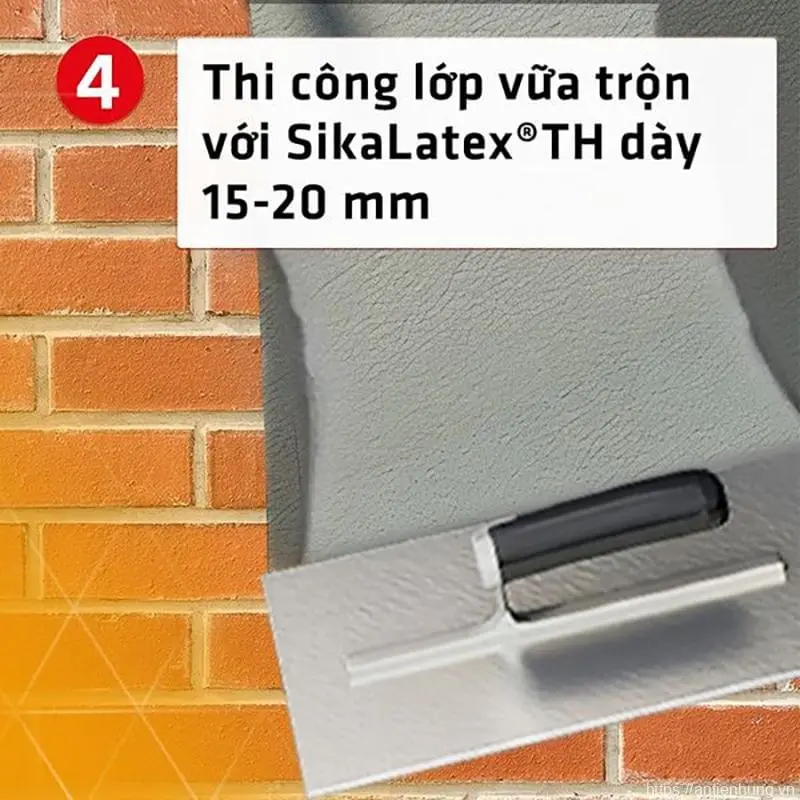 Thi công lớp vữa trộn với Sika Latex TH dày 15-20mm