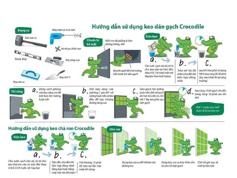 Hình ảnh thi công Keo dán gạch Crocodile