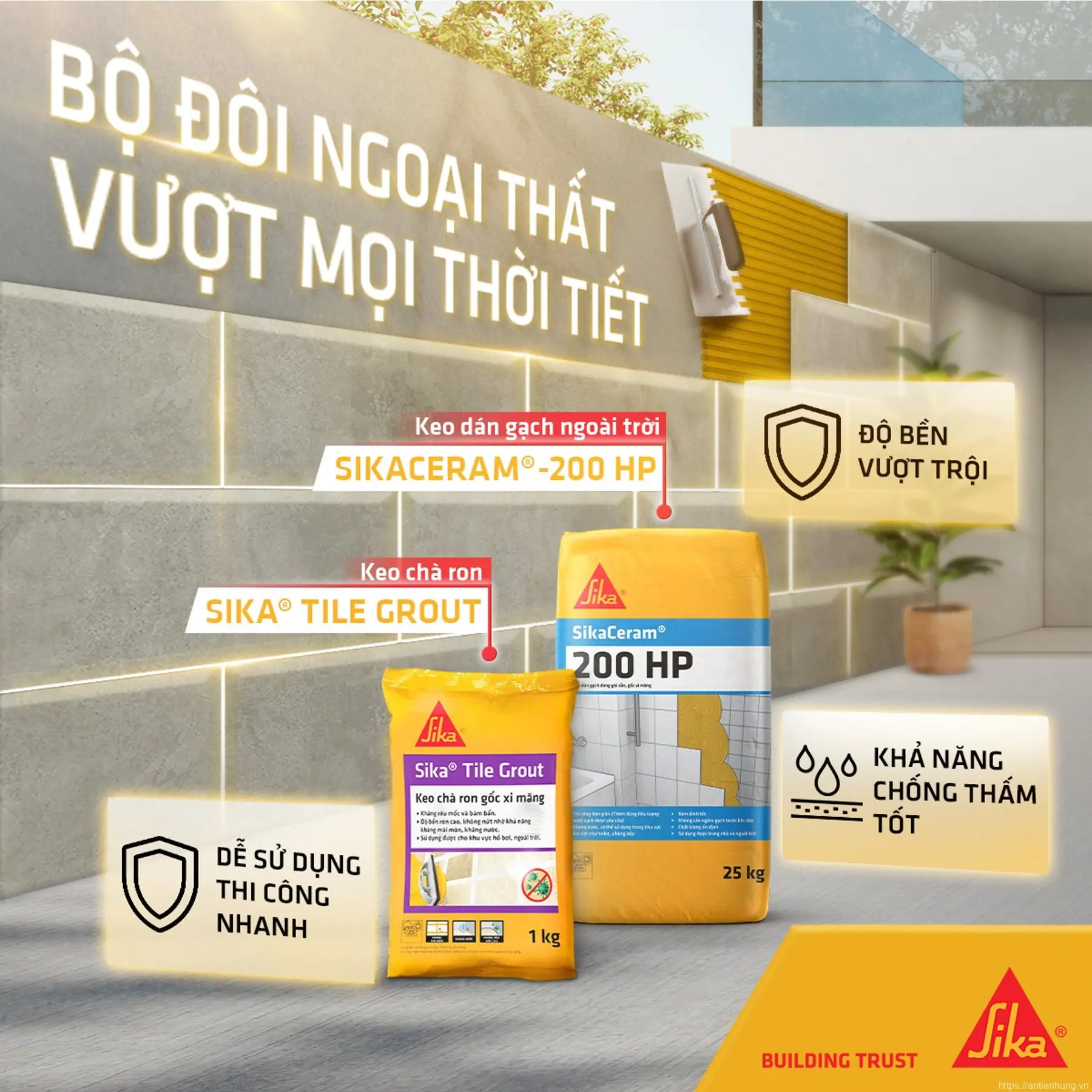 Bộ đôi sản phẩm ngoại thất SikaCeram®-200 HP và Sika® Tile Grout
