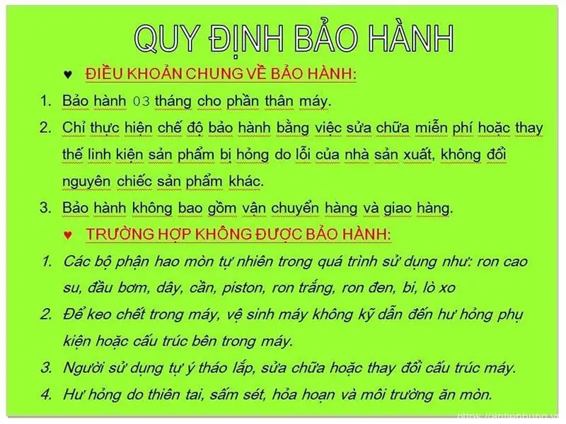 Quy định bảo hành máy bơm keo TCK