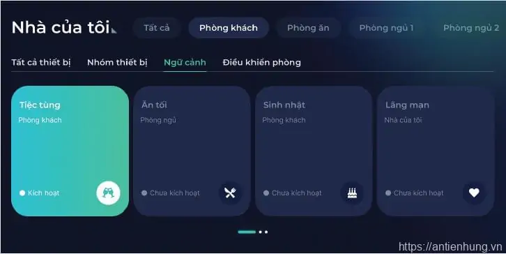 Điều khiển ở màn hình "Nhà của tôi”