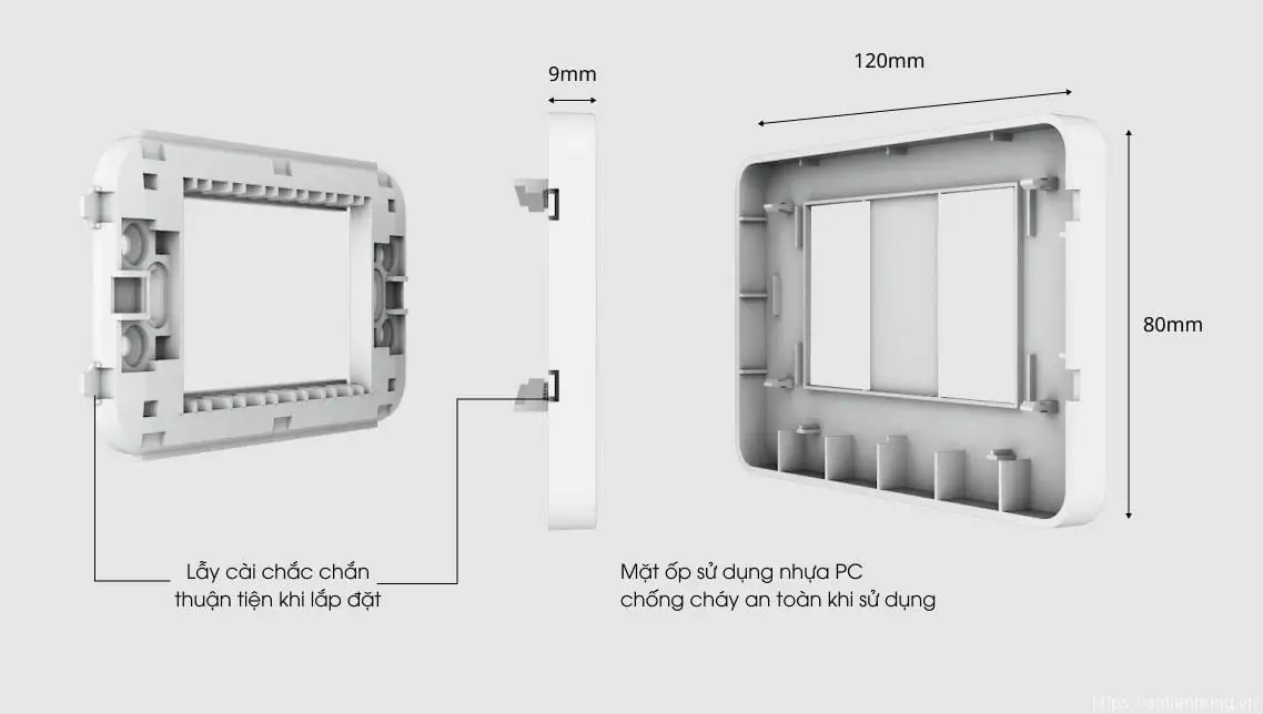Mặt công tắc ổ cắm âm tường Model: MOC01 80x120x9/2H