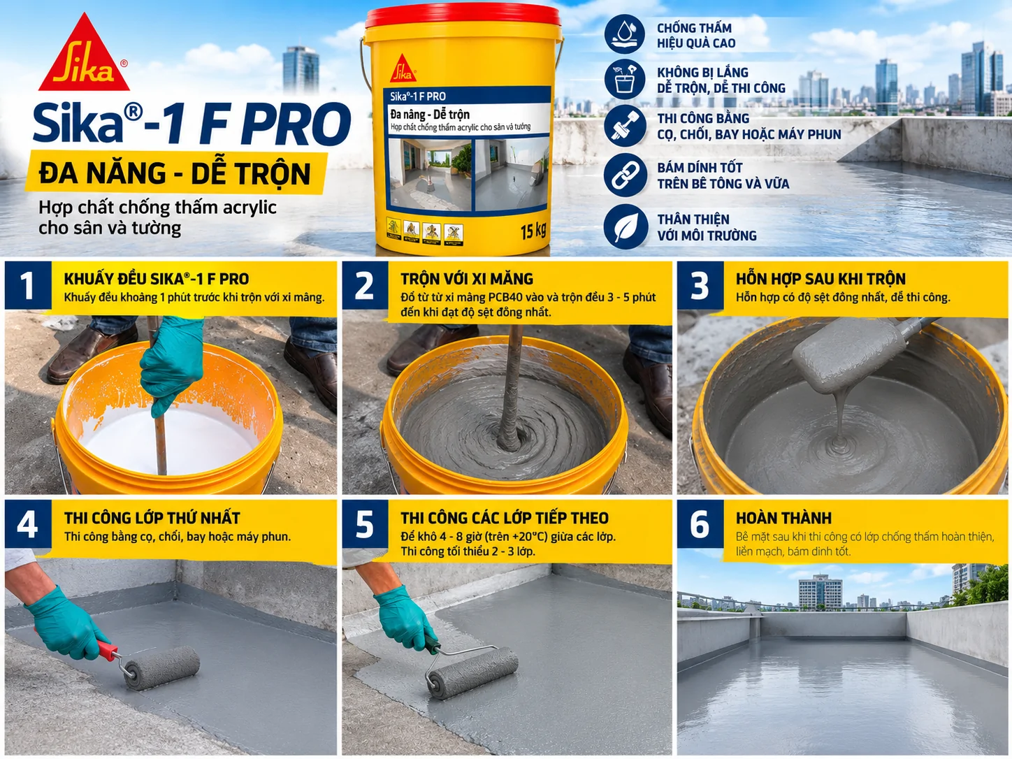 Hình ảnh thi công sản phẩm Sika-1 F Pro