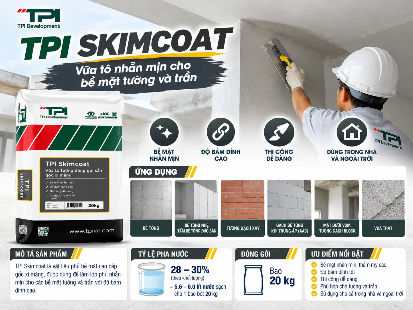 Vữa tô tường TPI SKIMCOAT